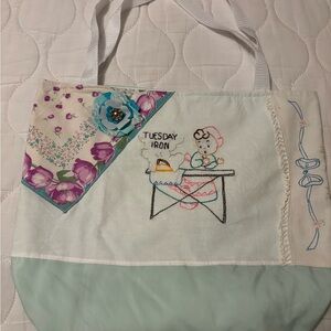 Vintage Linen Embroidered Floral Tote Bag - Cream and Yellow